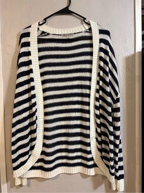 Striped Open-Front Women’s Sweater Cardigan - Navy & White